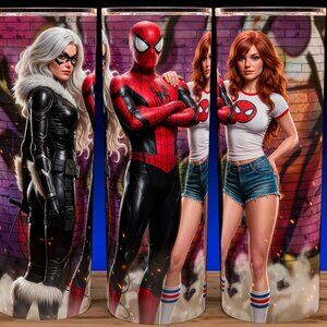 Spiderman with Mary Jane and Black Cat Felicia Hardy Cup Mug Tumbler